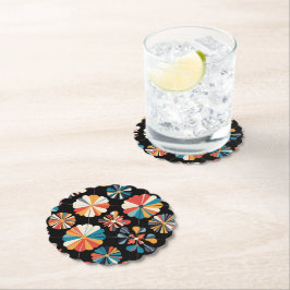 Retro Black Rainbow geometric Flowers Pattern Untersetzer