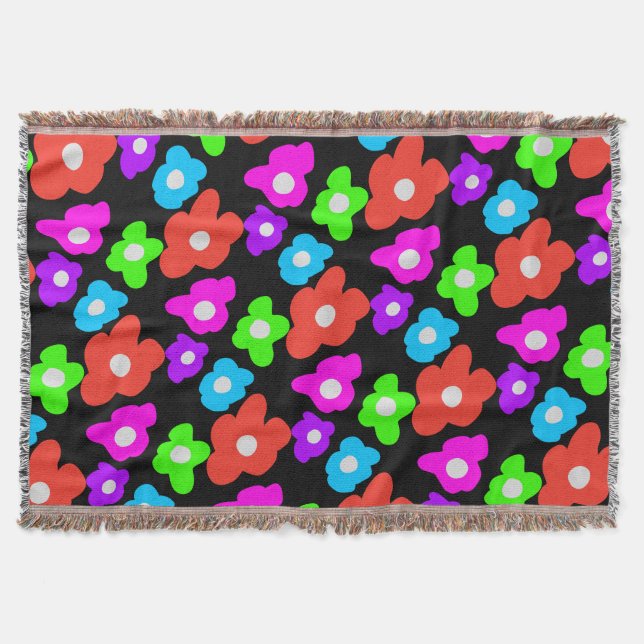 Retro Black Rainbow Stolz Blume Muster Decke (Vorderseite)