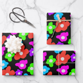 Retro Black Rainbow Stolz Blume Muster Geschenkpapier Set