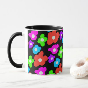 Retro Black Rainbow Stolz Blume Muster Tasse