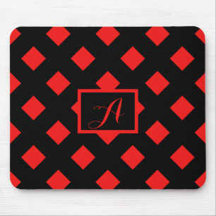 Retro Black & Red Diamond Muster Monogramm Mousepad