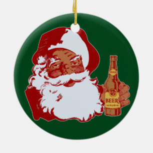 Retro Black Santa Claus mit Bierweihnachtsfest Keramikornament