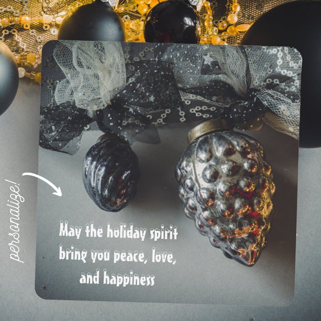 Retro Black Silver Weihnachtsdekorationen Feiertagskarte (Von Creator hochgeladen)