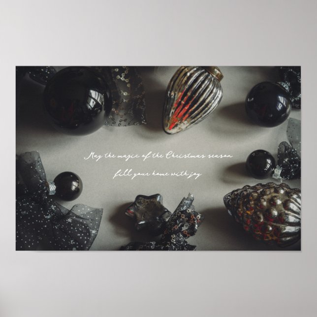 Retro Black Silver Weihnachtsdekorationen Poster (Vorne)