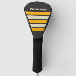Retro Black Sun Across Striping with Name Golf Headcover