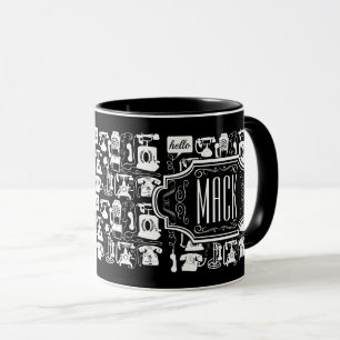 Retro Black Telefone Muster Tasse