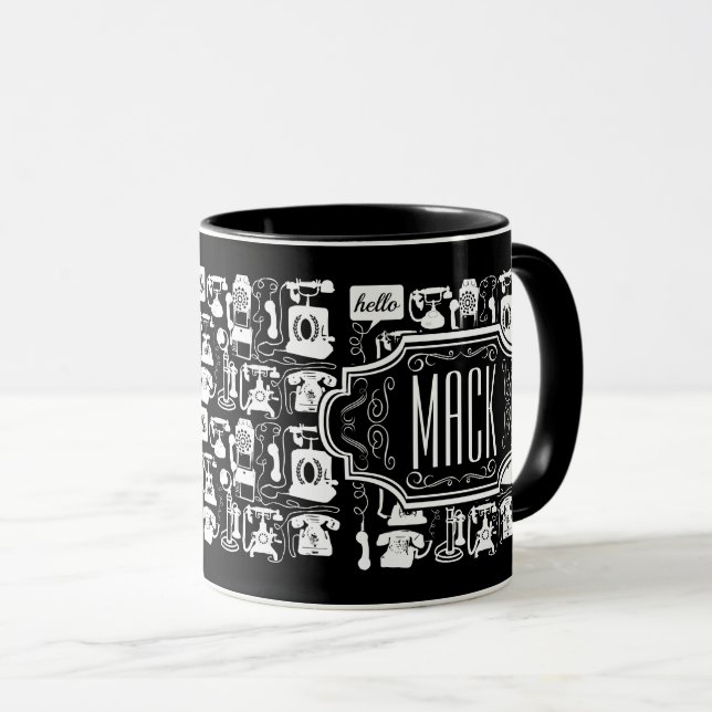 Retro Black Telefone Muster Tasse (VorderseiteRechts)