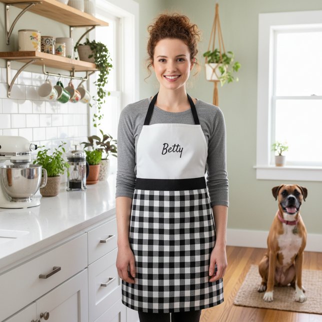 Retro Black und White Buffalo Karierter Individuel Schürze (Personalized retro apron - black and white.)