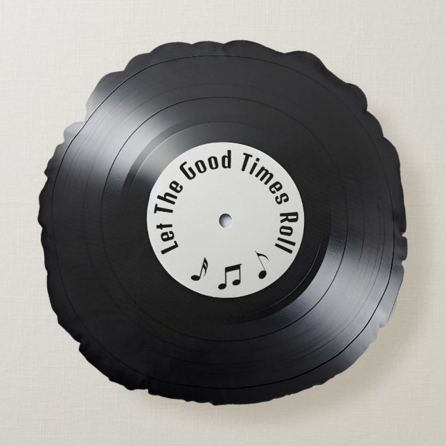 Retro Black Vinyl LP Record Rundes Kissen (Vorderseite)