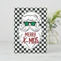 Retro Black White Checkered Santa Claus Christmas