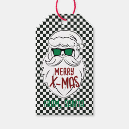 Retro Black White Checkered Santa Claus Christmas  Geschenkanhänger