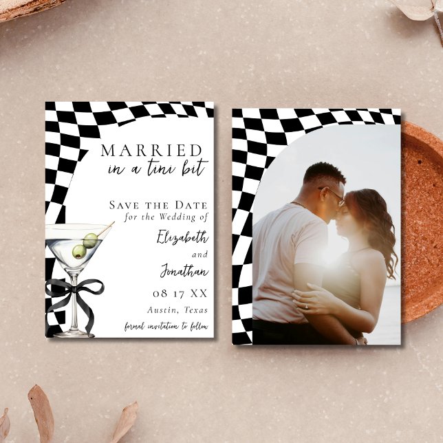 Retro Black & White Dirty Martini Foto Hochzeit Save The Date (Von Creator hochgeladen)