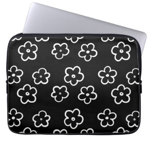 Retro Black & White Floral Zeitlos Chic Geschenk Laptopschutzhülle