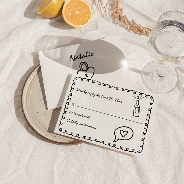 Retro Black & White Hand Drawn Einmalige Hochzeit RSVP Karte (Von Creator hochgeladen)
