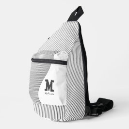 Retro black white lines Abstract minimal Monogram Crossbody Bag