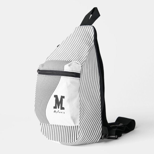 Retro black white lines Abstract minimal Monogram  Crossbody Bag (Rechte Ecke)