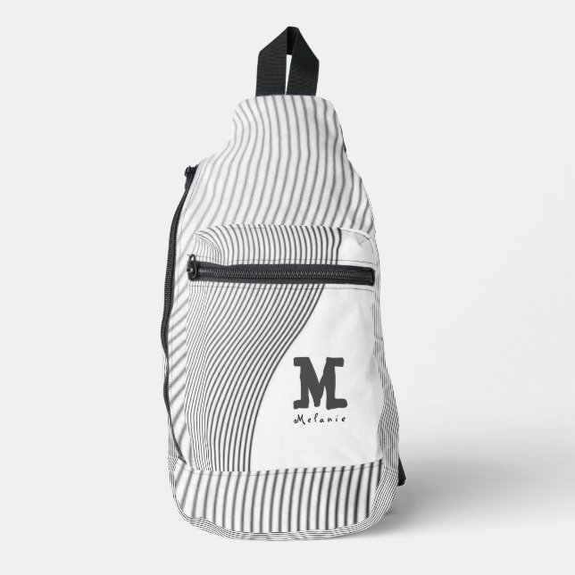 Retro black white lines Abstract minimal Monogram  Crossbody Bag (Vorderseite)