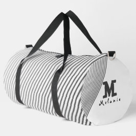 Retro black white lines Abstract minimal Monogram Duffle Bag