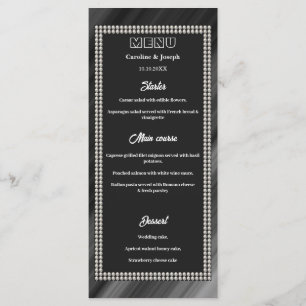 Retro Black & White, Pearls Wedding Menu Menükarte