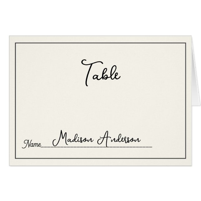 Retro Black White  Wedding Place Card (Vorderseite (Horizontal))
