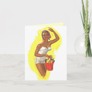 Retro Blank Beach Note Card Spaß Vintag Style Lady Karte