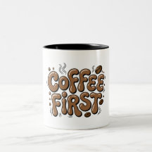 Retro-Blasenschrift-Tasse 'Kaffee zuerst'