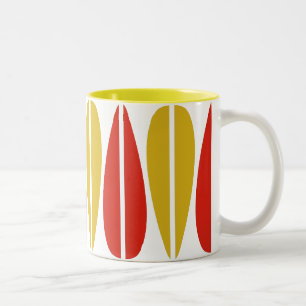 Retro Blätter - Ocker und Karmesinrot Zweifarbige Tasse
