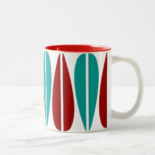 Retro-Blätter - Ruby Red and Deep Aqua Zweifarbige Tasse