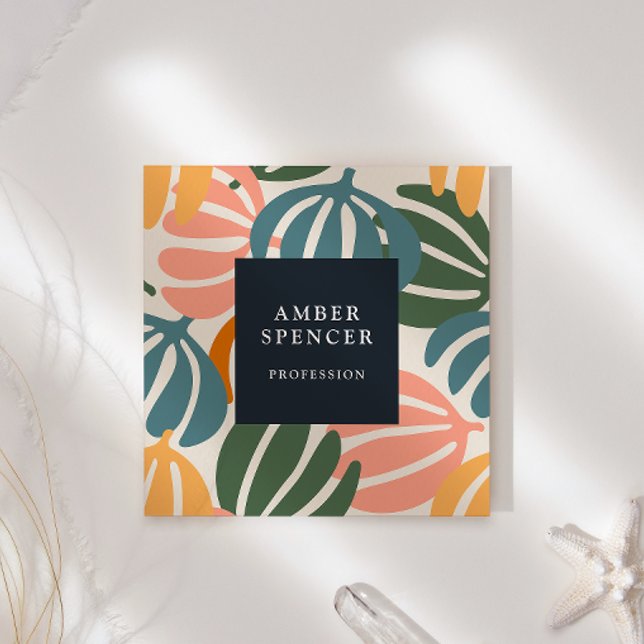 RETRO-BLÄTTER WACHSEN BOTANISCHE MÄDCHEN QUADRATISCHE VISITENKARTE (Von Creator hochgeladen)