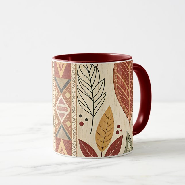 Retro-Blattmuster-Künstlerische Gestaltung Kaffeet Tasse (VorderseiteRechts)
