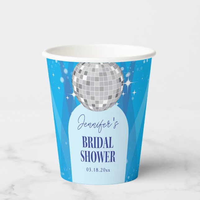 Retro Blau 70er Disco Tanzkönigin Junggesellinnena Pappbecher (Vorderseite)