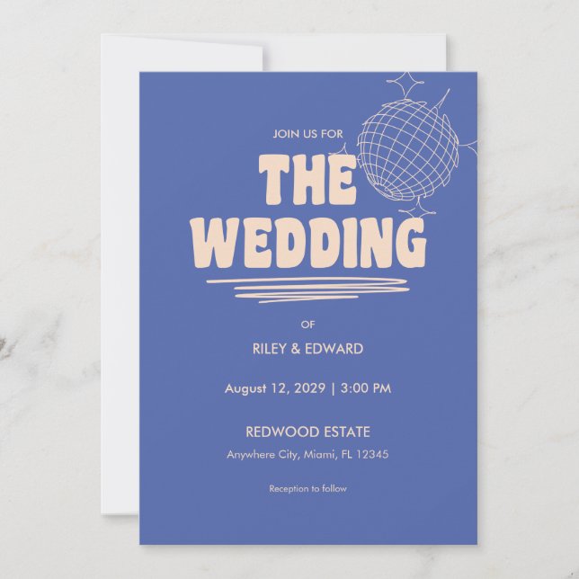 Retro Blau & Beige Fette Typografie Hochzeit Einladung (Vorderseite)
