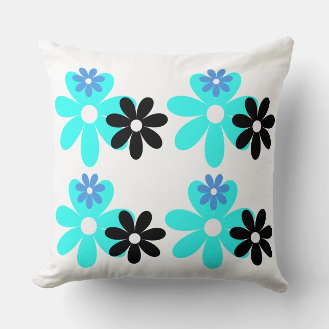 Retro Blau Blüten-Duo-Kissen Kissen (Vorderseite)
