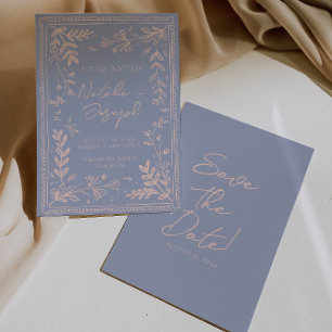 Retro Blau Creme Gezeichneter Blumengarten Save Th The Date