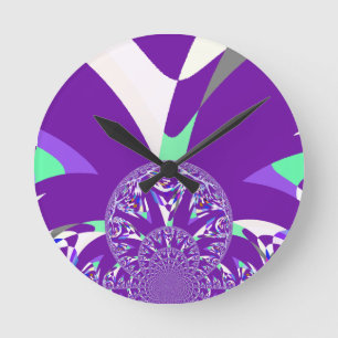Retro Blau Cyan Kaleidoskop Kunstposter Runde Wanduhr