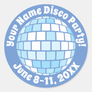 Retro Blau Disco-Kugel PERSONALISIERT Runder Aufkleber