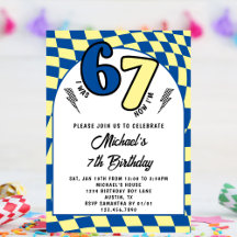 Retro Blau Gelb Kariert 6 7 Junge 7. Geburtstag