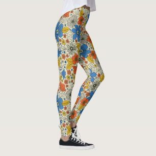 Retro Blau, Gelb und Orangen Leggings