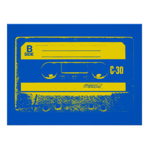 Retro Blau & Gelbe Kassette Poster