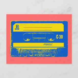 Retro Blau & Gelbe Kassette Postkarte