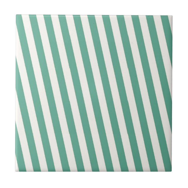 Retro blau gestreiftes Muster Fliese (Vorderseite)
