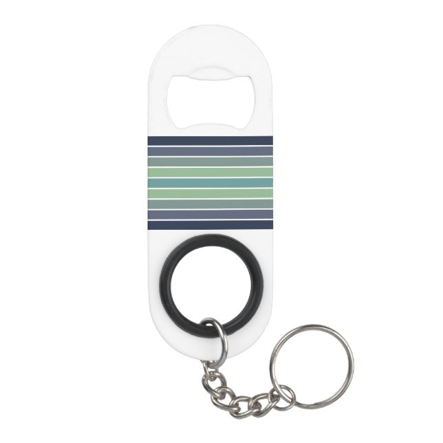 Retro Blau & Grün Surfbrett Streifen Mini Flaschenöffner (Rückseite)