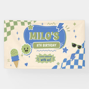 Retro Blau Grüner Jungen Geburtstag Banner