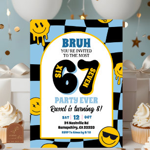 retro blau kariert 67 Jungen Geburtstag Einladung