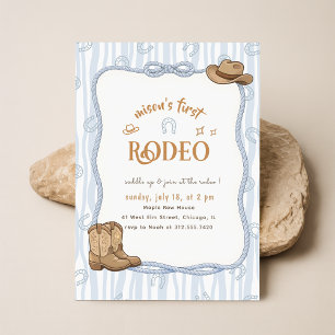 Retro Blau Kariert Cowboy Erstes Rodeo 1. Geburtst Einladung