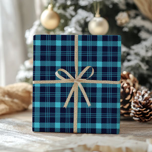 Retro Blau Kariertes Whimsical Weihnachten Geschenkpapier