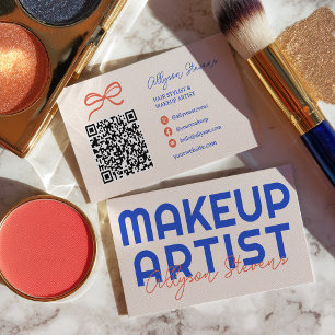 Retro-Blau-Orange-Makeup-Artist-QR-Code Visitenkarte