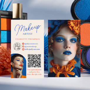 Retro Blau Orange Visagist 2 Fotos Qr Code Visitenkarte