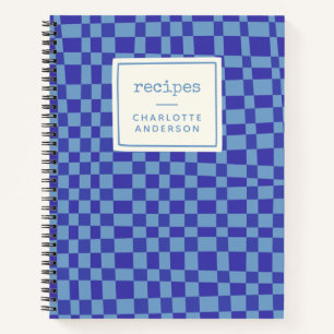 Retro-Blau-Schachbrett Personalisierte Rezepte Notizbuch