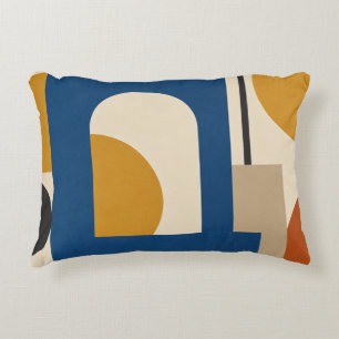 Retro Blau & Senfgelb Geometrie Dekokissen